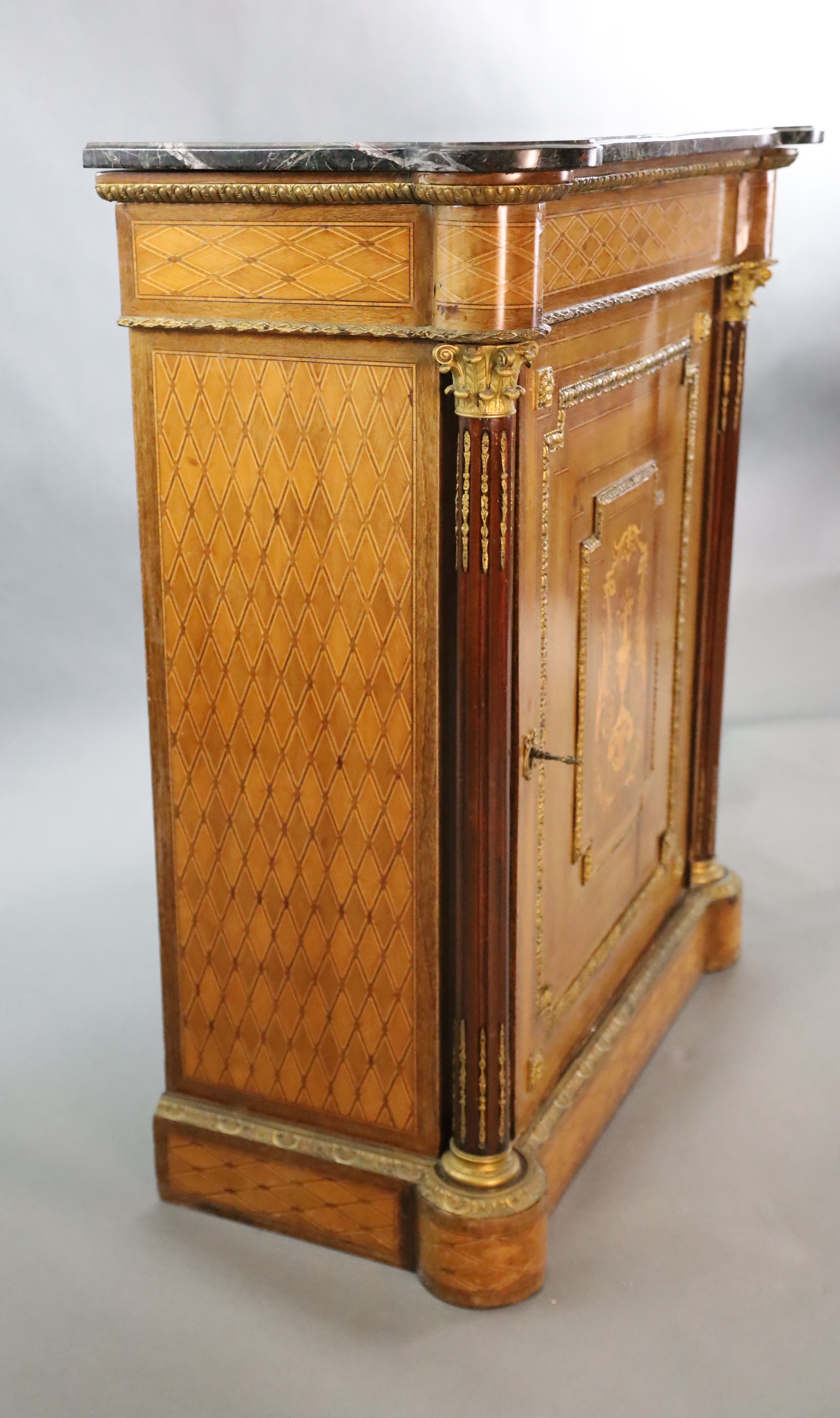A 19th century French ormolu mounted, walnut and marquetry Meuble dappoint, W.2ft 11in. D.1ft 5in. H.3ft 3.5in.
